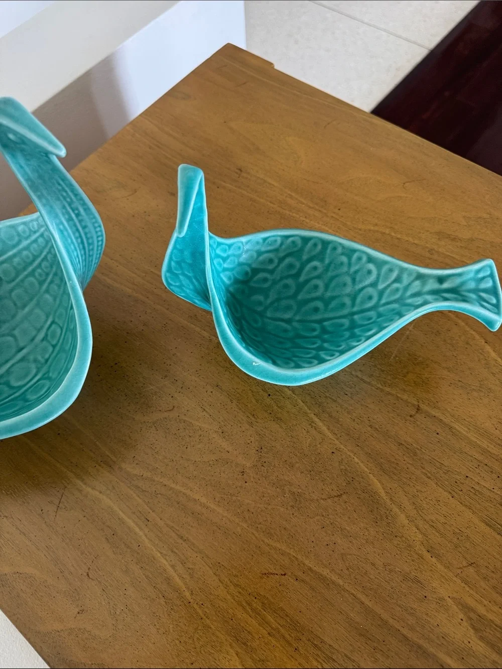 Jonathan Adler Ceramic Bird Dishes in Teal Green